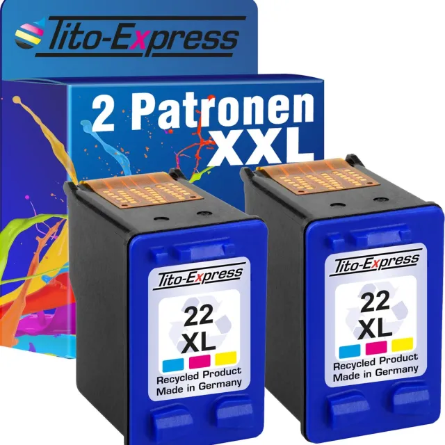 Tito-EXpress Set van 2x gerecyclede inkt cartridges voor HP 22 XL Kleur Multi colour
