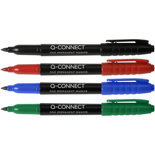 Q-CONNECT CD-DVD marker, fijn, etui van 4 stuks in geassorteerde kleuren blauw