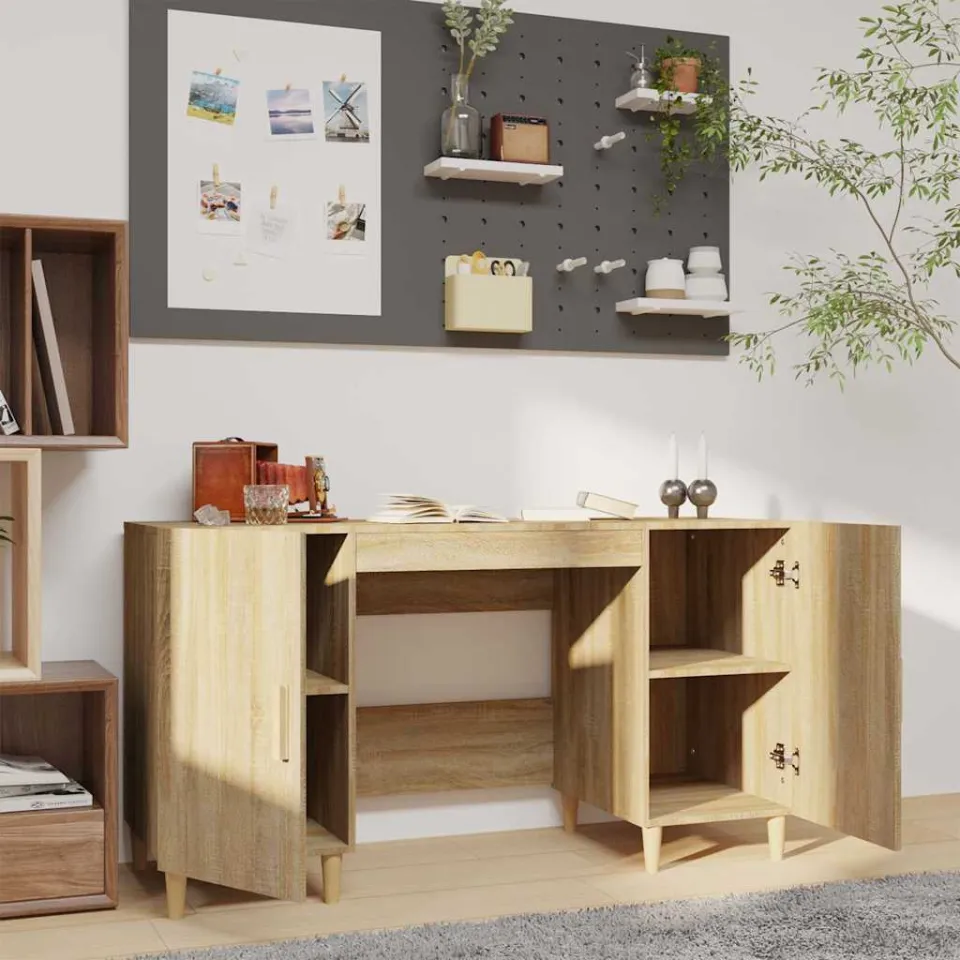 vidaXL Bureau 140x50x75 cm bewerkt hout sonoma eikenkleurig, foto 3