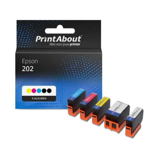 PrintAbout huismerk Inktcartridge 202 (C13T02E74010) 5-kleuren Multipack Geschikt voor Epson