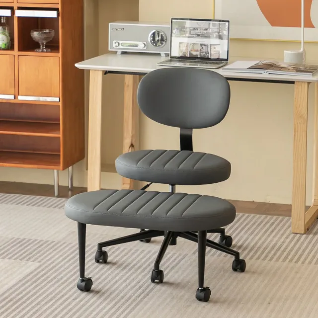 Wishdor Bureaustoel - Hoogteverstelbaar 360° draaibaar - Zonder armleuningen met wieltjes en voetsteun - Home office ergonomisch - Zachte stof - Grijs - 69 x 72 x 92 cm