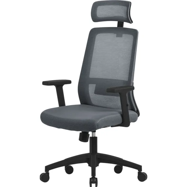 ml-design bureaustoel ergonomisch, grijs, mesh, bureaustoel met verstelbare hoofdsteun, armleuningen, lendensteun, schommelfunctie, draaistoel met wielen, computerstoel directiestoel gamestoel Grijs, Zwart