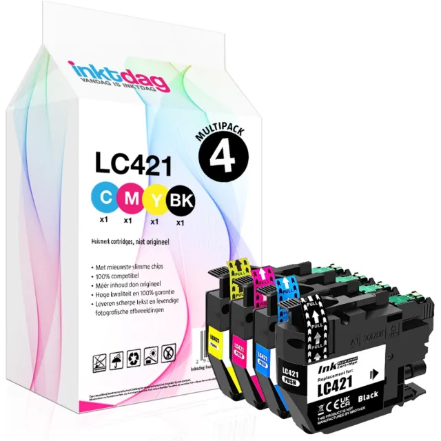 inktdag inktcartridges multipack 4 stuks for lc421 brother inktpatronenset ,LC-421 inktcartridges voor Brother DCP-J1050DW, DCP-J1140DW, MFC-J1010DW LC421 Zwart x 1