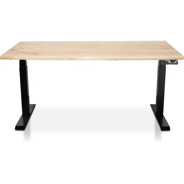 Multi Ratio Zit-sta bureau met massief eiken boomstam blad 180 x 90 cm - MRC PRO NEN-EN 527 - elektrisch verstelbaar - frame zwart - 130 cm hoog - 150KG draagvermogen