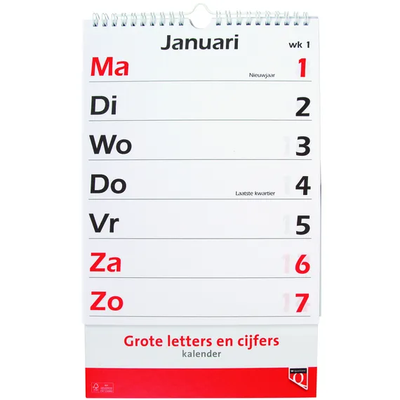 Quantore Kalender 2027 met grote letters en cijfers Quantore