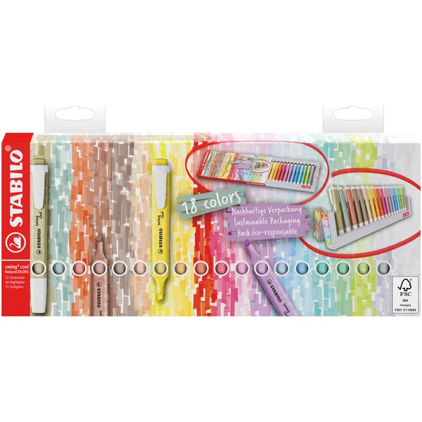 Stabilo Markeerstift STABILO Swing cool nature colors deskset 18 stuks