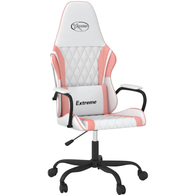 vidaXL Massage - gamestoel - kunstleer - wit - en - roze wit en roze