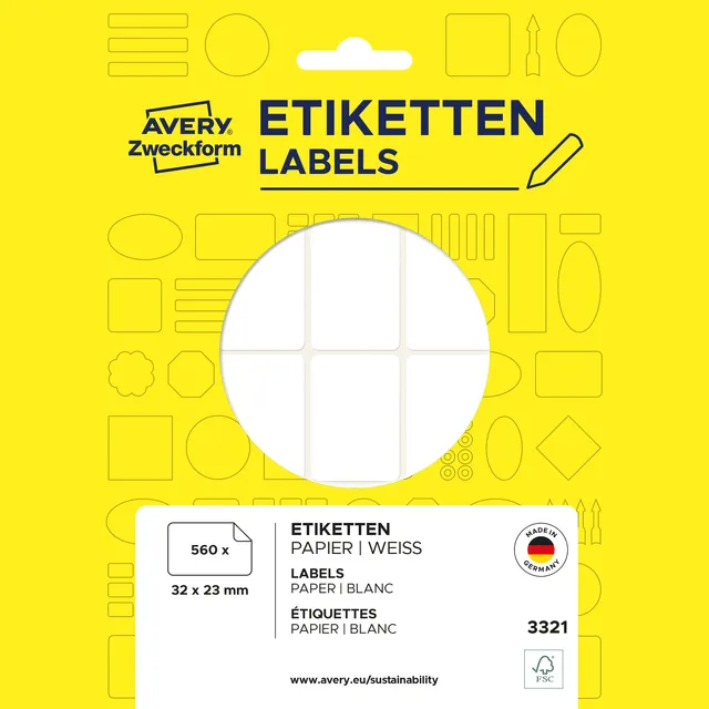 Avery Zweckform Etiket Avery 3321 32x23mm wit 560 stuks