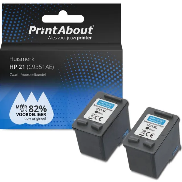 PrintAbout Inktcartridge / Alternatief voor de HP C9351AE (nr 21) / Zwart 2-pack