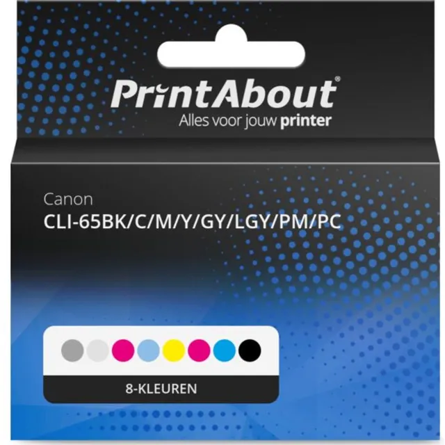 PrintAbout huismerk Inktcartridge CLI-65BK/C/M/Y/GY/LGY/PM/PC 8-kleuren Multipack geschikt voor Canon