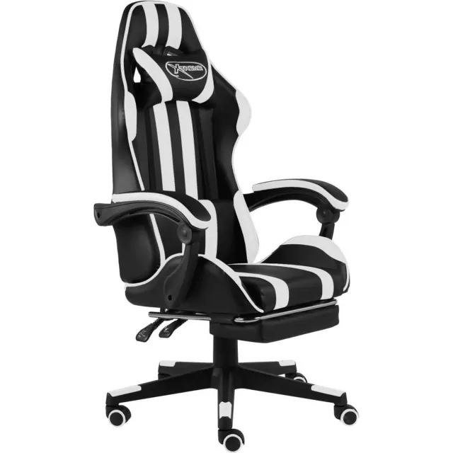 vidaXL Racestoel - met - voetensteun - kunstleer - zwart - en - wit zwart en wit