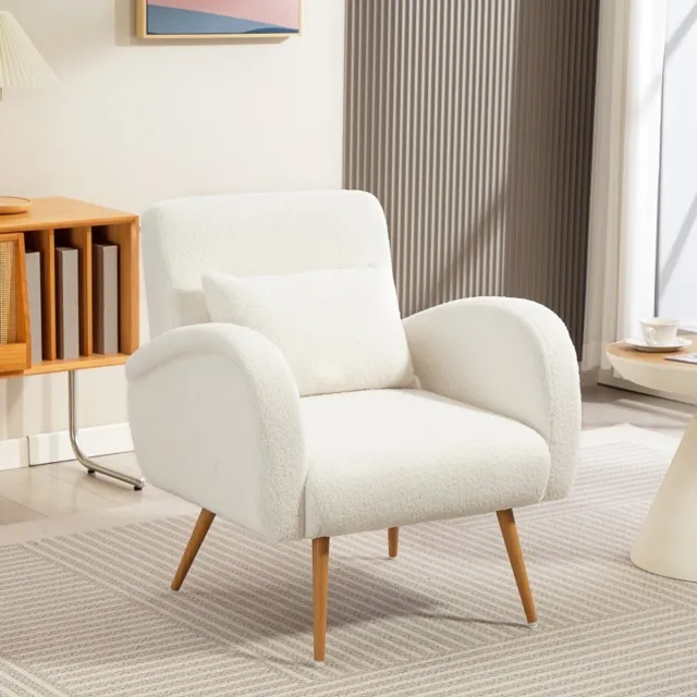 REDOM Fauteuil - Fleece Bekleding Met Lendenkussen - Modern - Voor Woonkamer - Metaal Met Houtlook - Crèmewit - 77 x 77 x 83 cm Crème wit