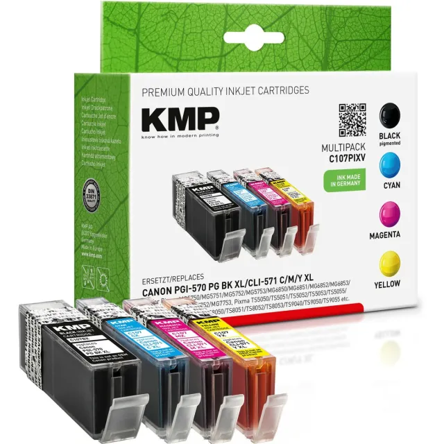 KMP Inkt vervangt Canon PGI-570 XL, CLI-571 XL Compatibel Combipack Zwart, Cyaan, Magenta, Geel C107PIXV 1567,0050 Zwart;Cyaan;Magenta;Geel