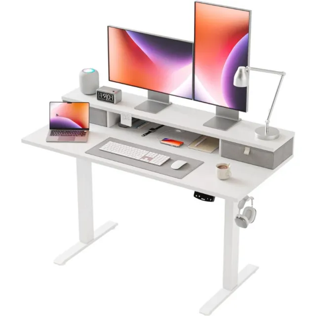 Agilestic in hoogte verstelbaar bureau met twee lades, 120 x 60 cm, elektrische computertafel met geheugenfunctie, bureau voor kantoor en thuis, wit