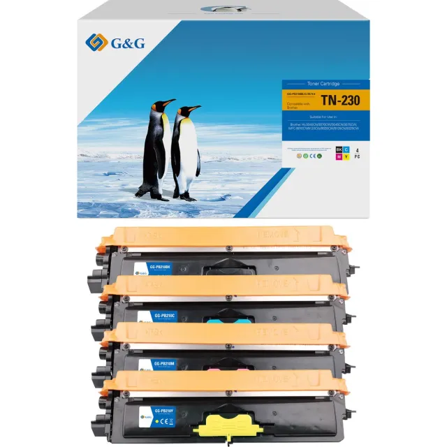 G&G TN230 Toner Compatibel met Brother TN-230 multipack - Huismerk- Zwart, Magenta, Cyaan, Geel Kleurloos