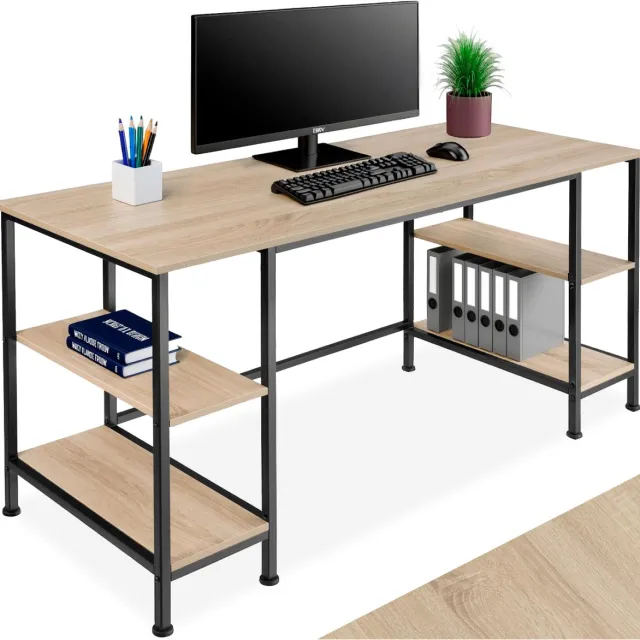 Tectake Bureau - Computerbureau met 4 planken - Bureautafel van hout en metaal - Industrieel design - Zwart metalen frame - Draagkracht bureaublad 150 kg per plank 50 kg - Afmetingen (LxBxH) 137 x 55 x 75 cm - Lichtbruin