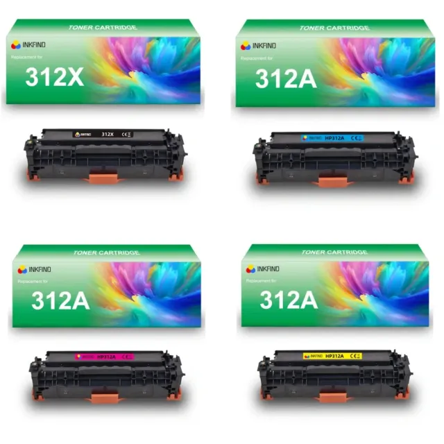 INKFIND 312X (CF380X-CF381A-CF382A-CF383A) tonercartridge multipack van 4 stuks (Zwart+Cyaan+Magenta+Geel) compatibel met HP 312A (CF380X-CF381A-CF382A-CF383A) tonercartridge -4-pack BK/C/M/Y Zwart/Cyaan/Magenta/Geel