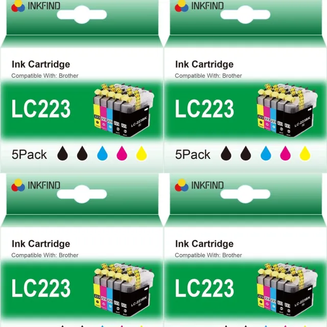 INKFIND LC223 inktcartridge voor Brother LC223 LC-223 LC223 inktcartridge multipack 20 stuks (4*5PACK=Zwart x 8, Cyaan x 4, Magenta x 4, Geel x 4) voor Brother MFC J5320DW J4120DW J4420DW J880DW J480DW J4620DW J5620DW J680DW J5625DW J4625DW J5720DW