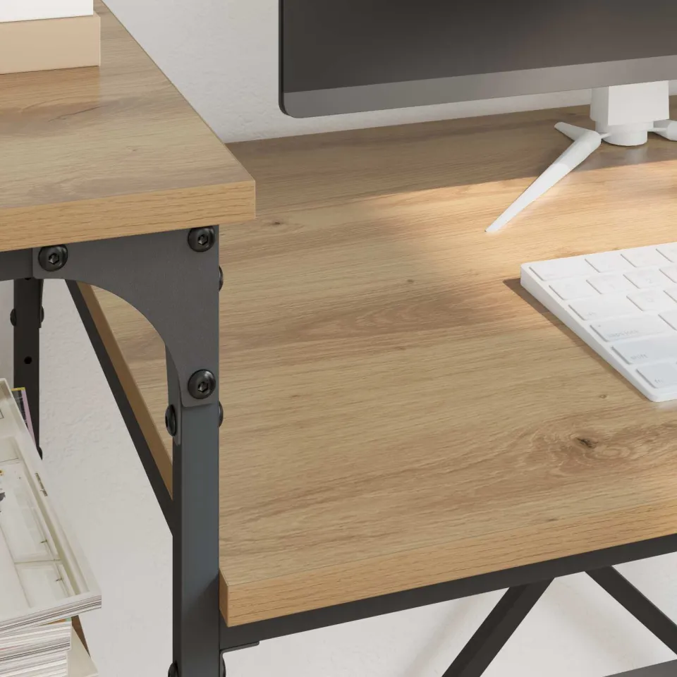vidaXL Bureau Artisan Eiken Bewerkt hout 135 x 50 x 90 cm, foto 4