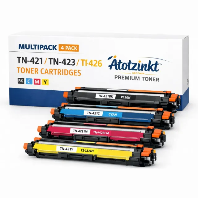 AtotZinkt Premium huismerk set voor Brother TN 421 TN 423 Hoge capaciteit XL Geschikt voor Brother DCP-L8410, HL-L8260CDW, HL-8360CDW, MFC-L8690CDW, MFC-L8900CDW bk/c/m/y
