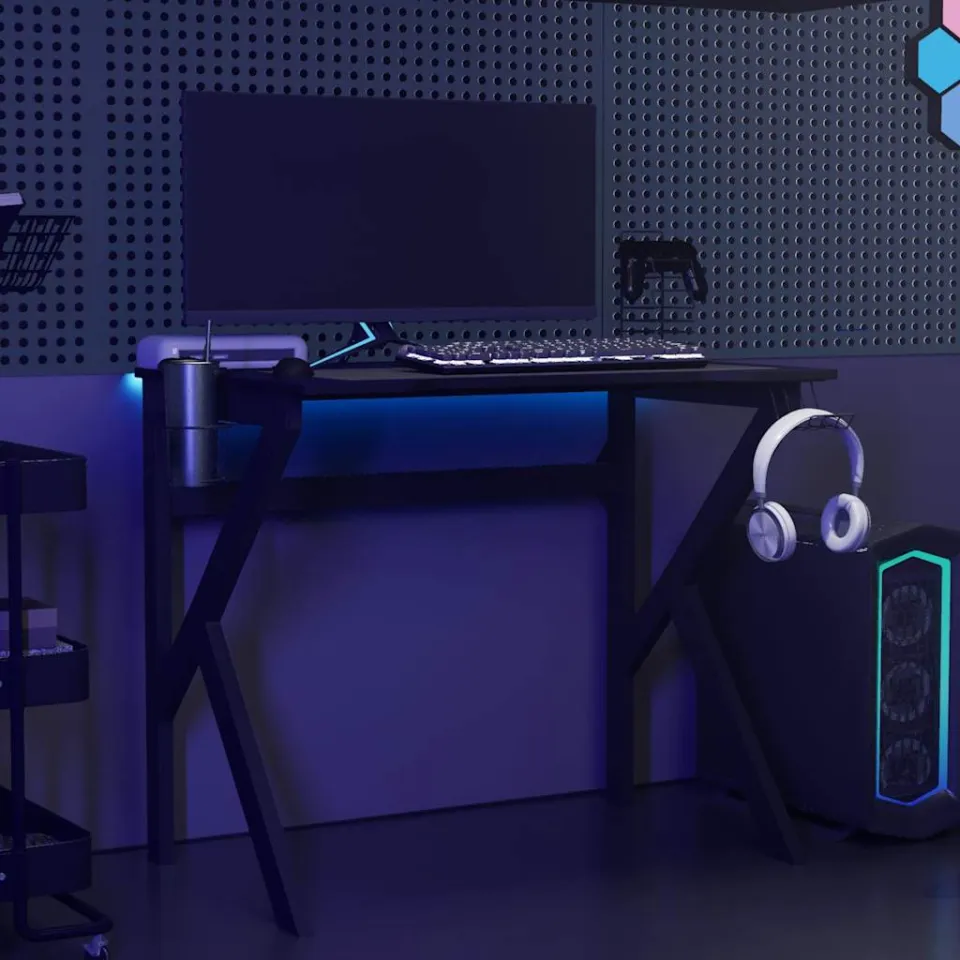vidaXL Gamingbureau met K-vormige poten 90x60x75 cm zwart, foto 3