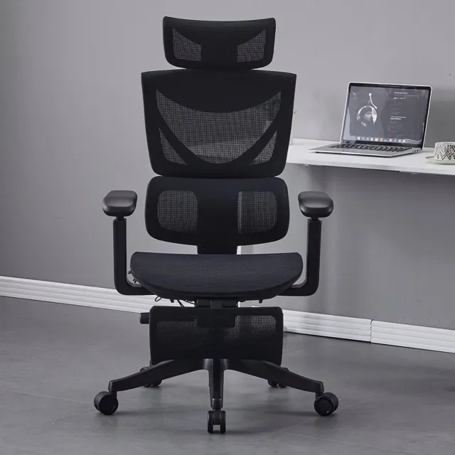 STILVORA Ergonomische Bureaustoel 73,4 x 73,4 x 110,5-134,9 cm - Drieknopsbediening en Verstelbare Rugleuning - Voor Thuiswerkplek - Mesh Zwart