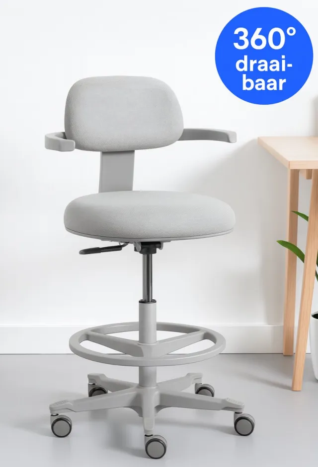 Backerz Ergonomische Werkkruk met Voetsteunring - Bureaustoelen voor Volwassenen - Volledig Verstelbaar, tot 120kg - Office Chair - Gamestoel - Wit 4. Wit