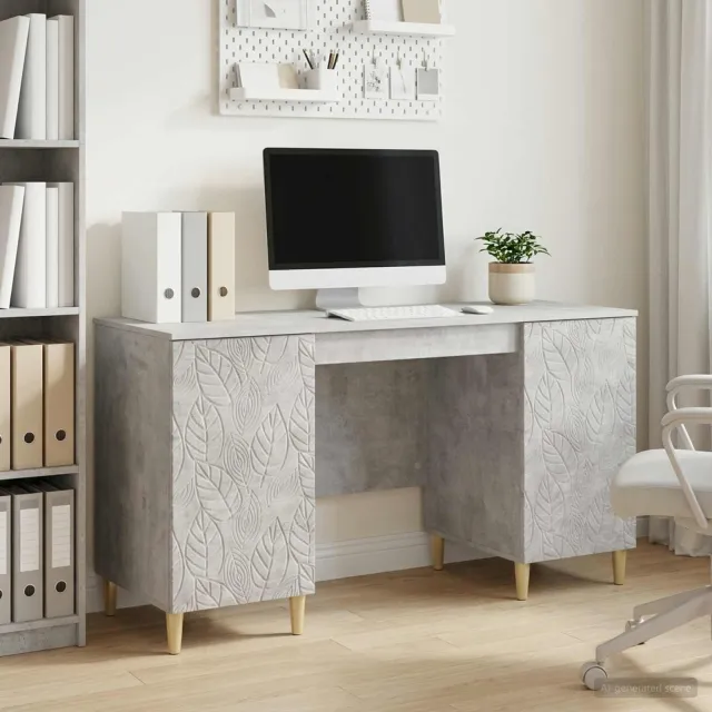 vidaXL Bureau Betongrijs 142,5 x 50 x 75 cm Bewerkt hout grijs, foto 2