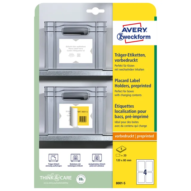 Avery Zweckform Positioneeretiket Avery 8001 120x80mm bedrukt 20 stuks