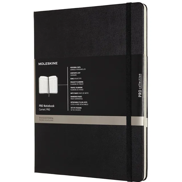 Moleskine notitieboek professional, ft 19 x 25 cm, gelijnd, harde cover, 189 blad, zwart ivoor