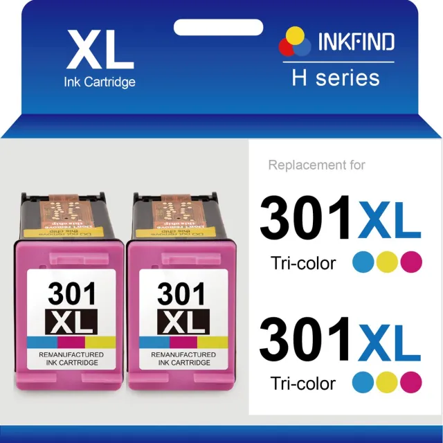 INKFIND 301XL Inktcartridge compatibel met HP301 HP301XL HP 301 HP 301XL CH564EE Hoge Capaciteit - 2-pack Kleur D8J46AE 2-pack Kleur x 2