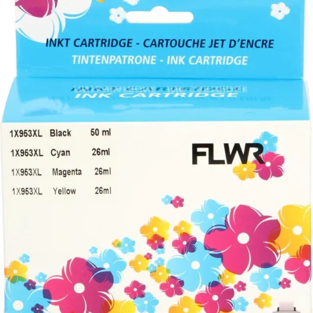 FLWR Multipack inktcartridges voor HP 953XL - Premium Huismerk Canon PG-575XL/CL-576XL inkt - 4x HP 953XL cartridges (hoge capaciteit) o.a. geschikt voor HP OfficeJet Pro 7720, HP OfficeJet Pro 7730, HP OfficeJet Pro 8710, HP OfficeJet Pro 8720 Zwart en Kleur