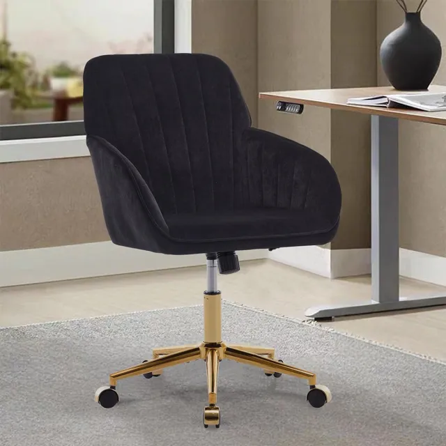 KOMHTOM BLACKCOLORS In hoogte verstelbare draaibare bureaustoel voor thuis en de slaapkamer, ergonomische stoel met rugleuning, geschikt voor langdurig gebruik. Zwart