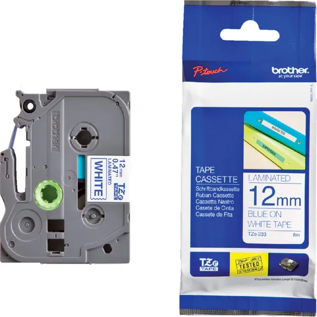 Brother Labeltape Brother P-touch TZE-233 12mm blauw op wit | 1 stuk
