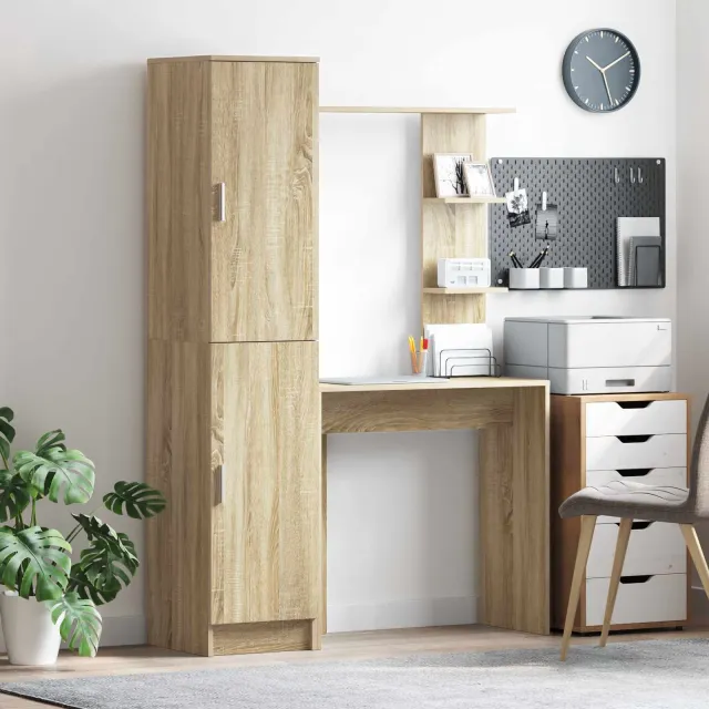 vidaXL Bureau met plank met opslag met de deur 2 st Sonoma Eiken, foto 2