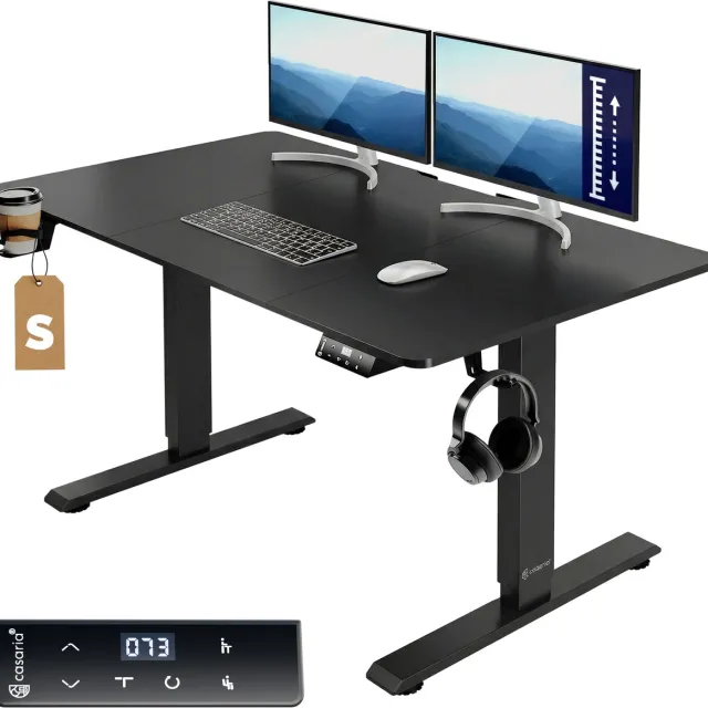 Casaria Zit sta bureau - Elektrisch Verstelbaar USB 120x60cm – Zwart