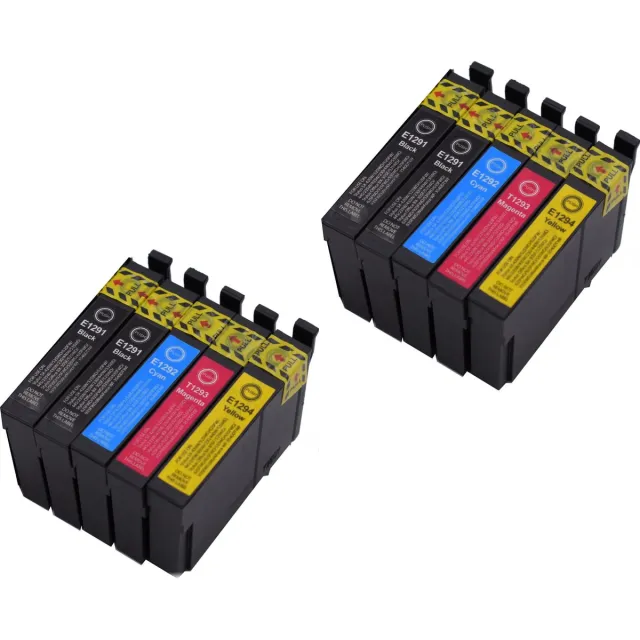 KATRIZ huismerk ink Epson 4x T1291 Zwart + 2x T1292 Cyaan + 2x T1293 Magenta + 2x T1294 Geel | 10 stuks Zwart, Cyaan, Magenta, Geel