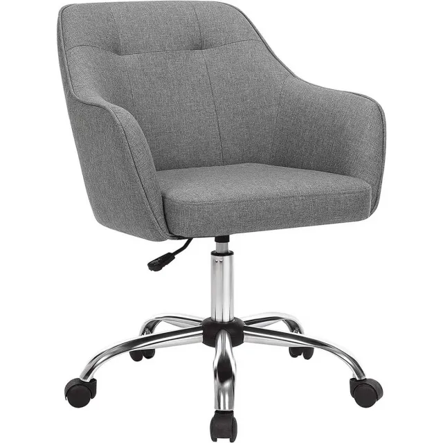 Songmics Bureaustoel, comfortabele bureaustoel, in hoogte verstelbare computerstoel, belastbaar tot 120 kg, stalen frame, imitatielinnen, ademend, thuiskantoor, kantoor, grijs OBG019G01