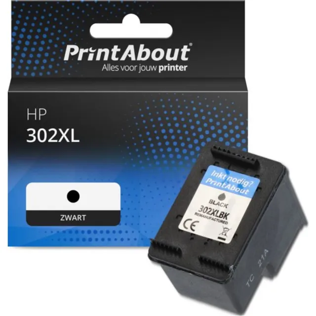 PrintAbout huismerk Inktcartridge 302XL (F6U68AE) Zwart Hoge capaciteit geschikt voor HP
