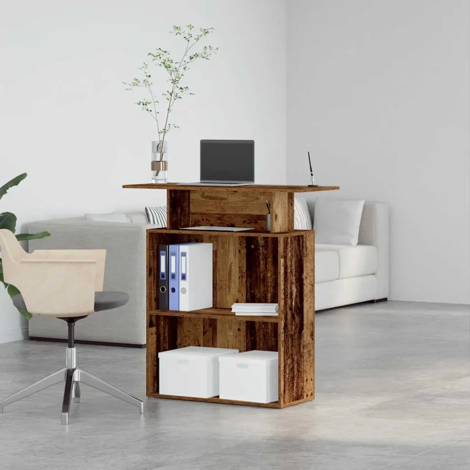 vidaXL Receptiebalie 100x40x104 cm bewerkt hout oud houtkleurig bruin, foto 3