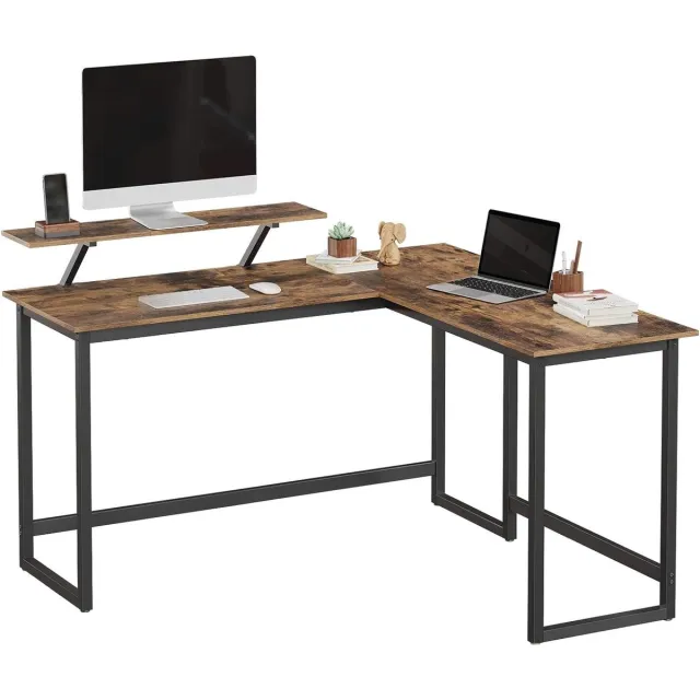 MAZAZU Hoekbureau - L-vormig Bureau - Computertafel - Hout & Metaal - 140x130x76 cm - Bruin Zwart