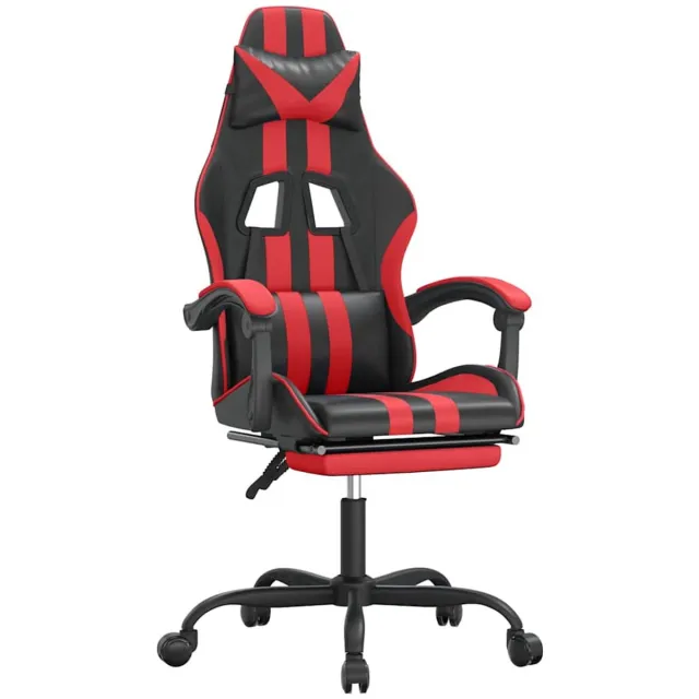vidaXL Gamestoel - draaibaar - met - voetensteun - kunstleer - zwart - en - rood zwart en rood