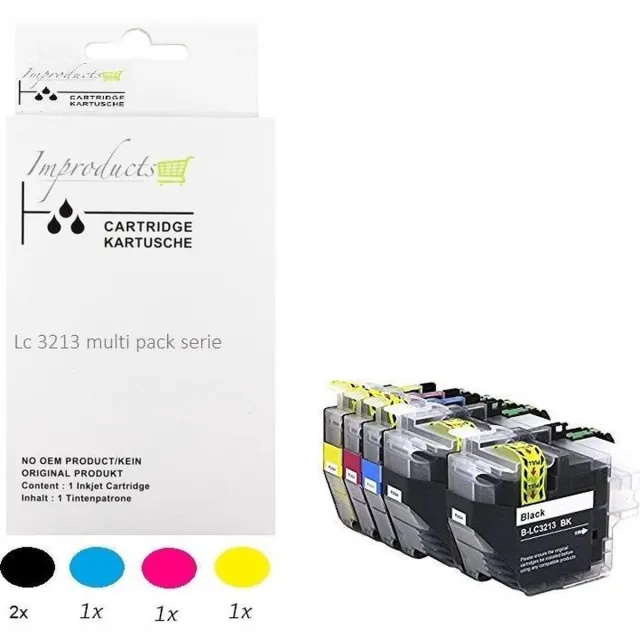 Improducts Inkt cartridges - Alternatief Brother LC3213/ LC-3213 / 3213 set + zwart multicolor - Zwart 2x, Cyaan, Magenta, Geel - 5 stuks