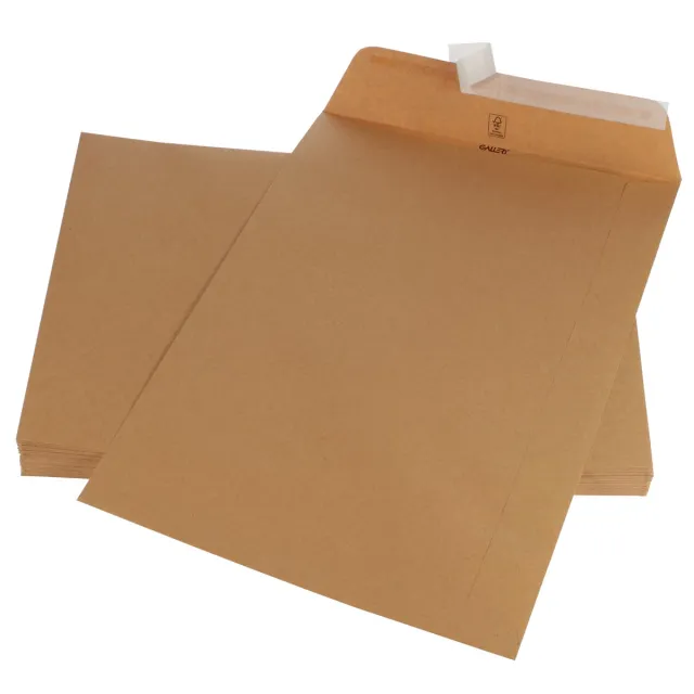 Gallery enveloppen ft 250 x 353 mm, stripsluiting, bruine kraft, doos van 250 stuks