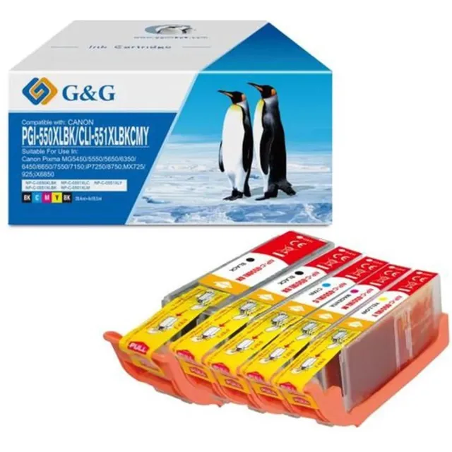 G&G 550 551 XL Inktcartridge Geschikt voor Canon PG-550 / CLI-551 -Multipack - Hoge Capaciteit