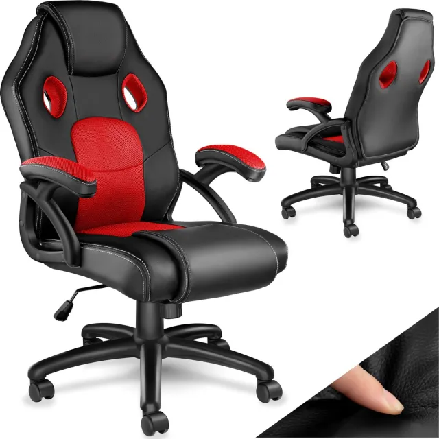 Tectake Racing bureaustoel - Gamingstoel met schommelfunctie - Ergonomische directiestoel - In hoogte verstelbare, draaibare stoel met wielen - PC-Stoel - Gamestoel - Maximale belasting 100 KG - Afmeting (LxBxH) 68x69x104,5 - 114,5 cm - Zwart/rood zwart rood