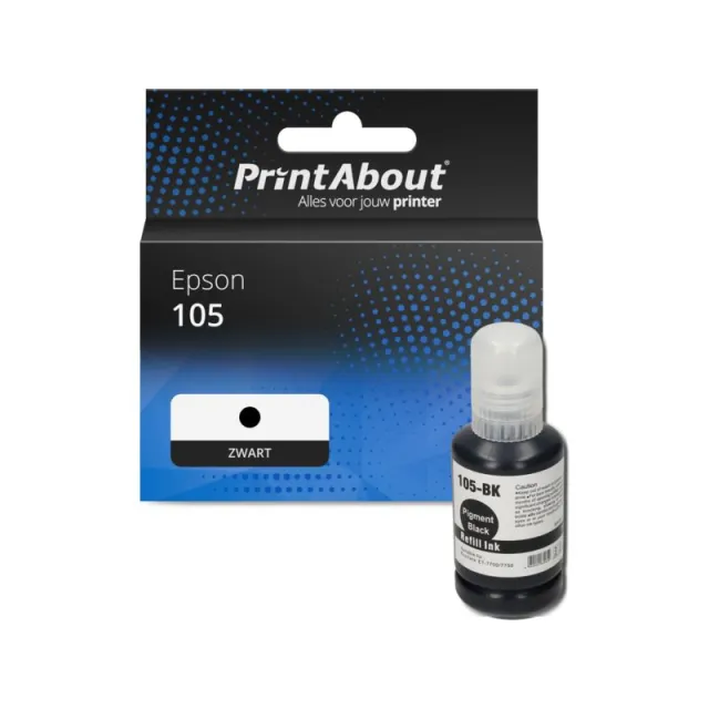 PrintAbout huismerk Inktcartridge 105 (T00Q140) Zwart Geschikt voor Epson