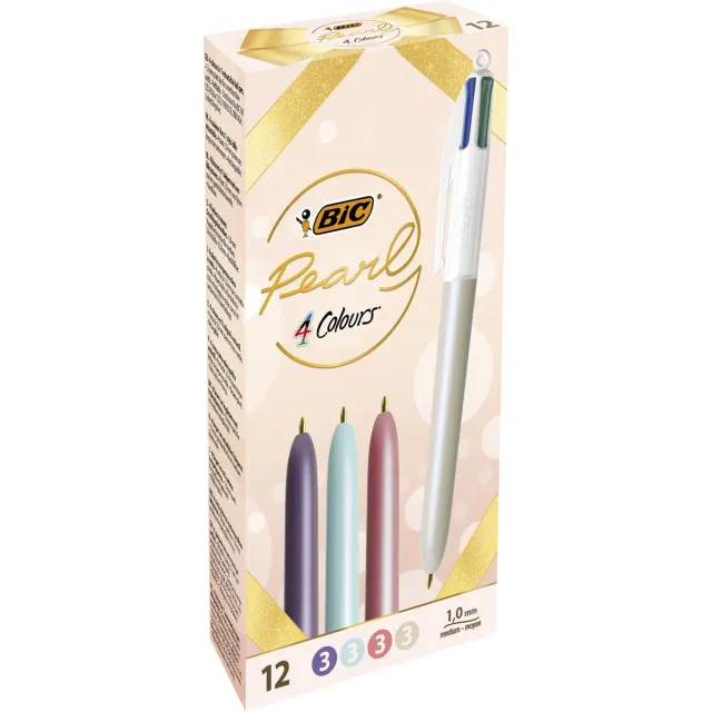 Bic 4-kleurenbalpen Pearl, doos van 12 stuks, assorti blauw