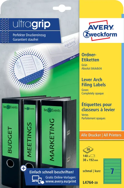 Avery Zweckform Rugetiket Avery smal 38x192mm zelfklevend groen