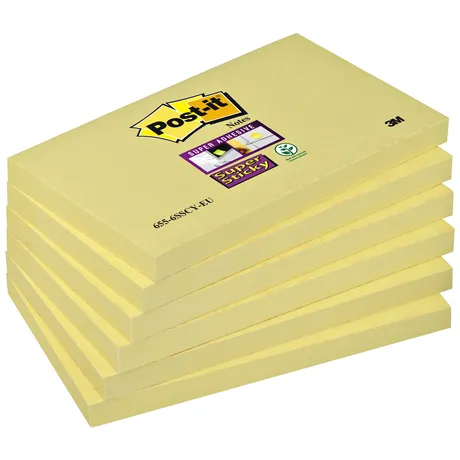 Post-It Memoblok Post-it 655 Super Sticky 76x127mm geel 6 stuks